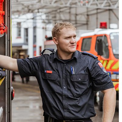 A fire fighter from Fire & Emergency New Zealand.