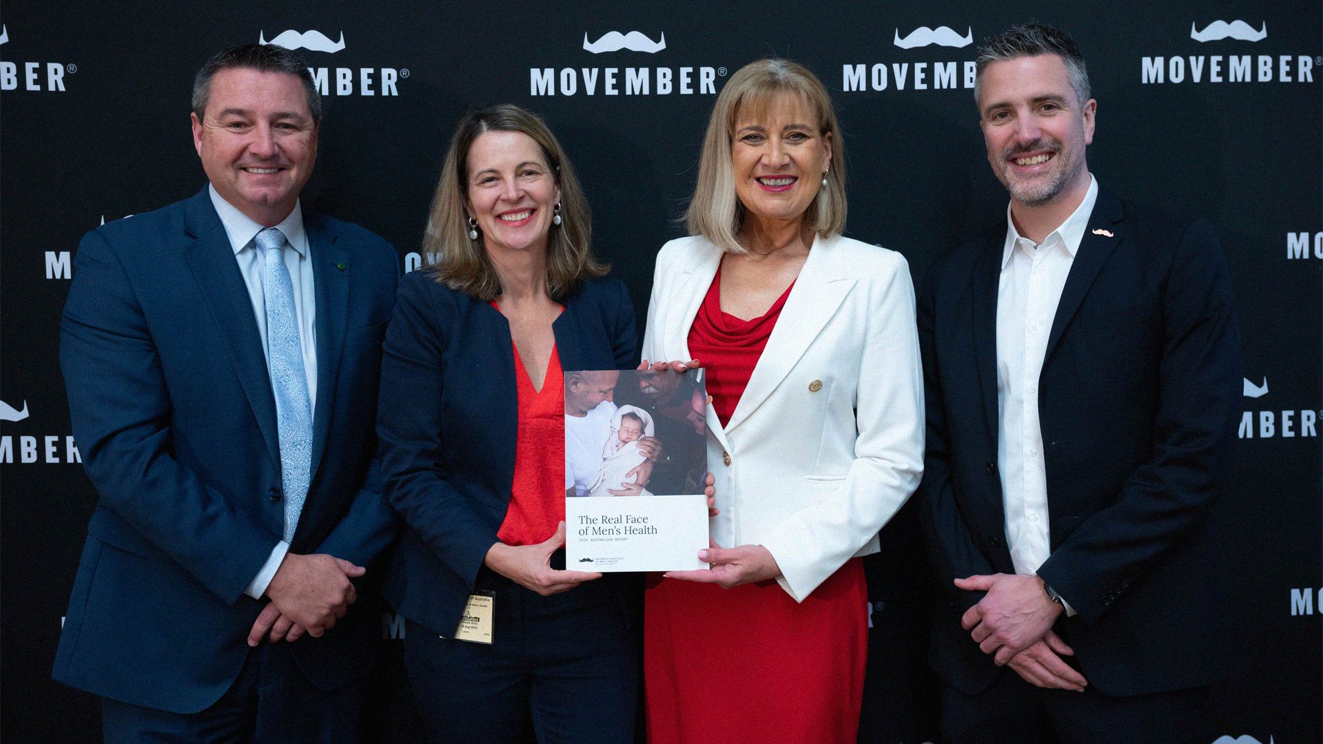 Photo showing Professor Simon Rice; the Hon Mark Butler MP; Movember CEO Michelle Terry; and the Hon Justine Elliot MP.